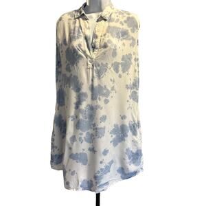 Light Blue & White Tie Dye Summer Dress with Collar